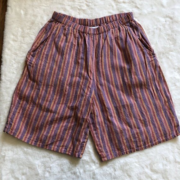 Flax Pants - Flax striped shorts 100% linen  size small